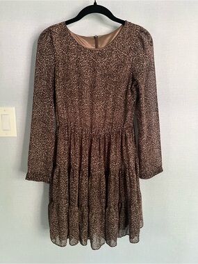 Brown Leopard Print Long Sleeve Tiered Dress
